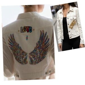Customized-Patchwork white Aeropostale denim jacket featuring gold sequin Size L